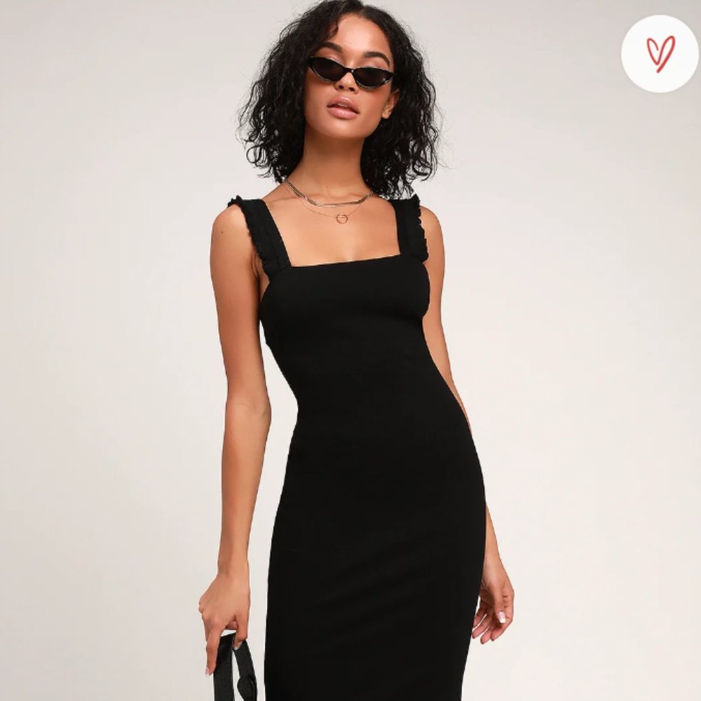 Black Ruffled Bodycon Midi Dress